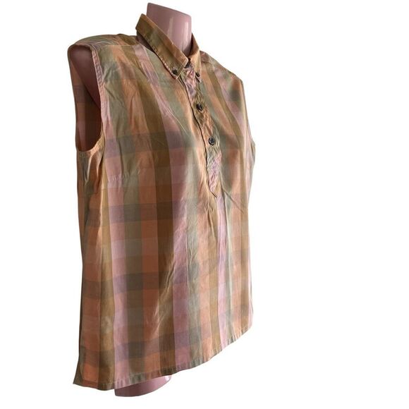 Vtg 50s Ship'n Shore Blouse Womens Sz 36 Pink Peach Check Pullover Sleeveless - Picture 2 of 5